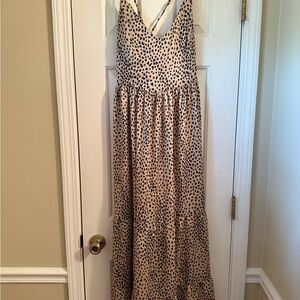 Cupshe Beige Maxi Dress with Black Spot Print - lace up back